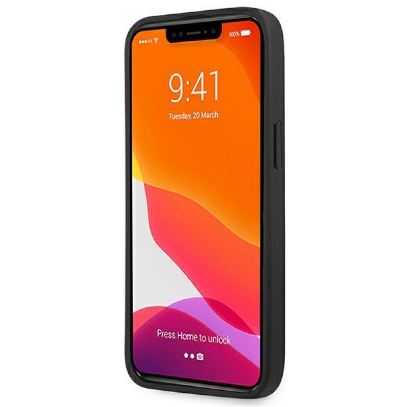 Mercedes-AMG AMHCP14LDOLBK Apple iPhone 14 Pro cietais maciņš, Leather Hot Stamped, melns