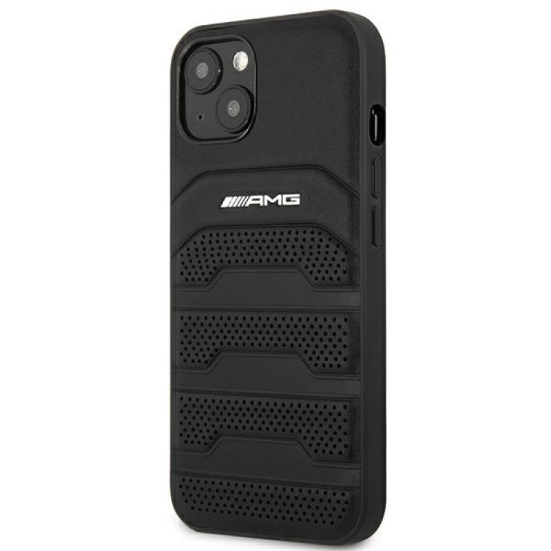 Mercedes-AMG AMHCP14MGSEBK Apple iPhone 14 Plus / 15 Plus cietais maciņš, Leather Debossed Lines, melns