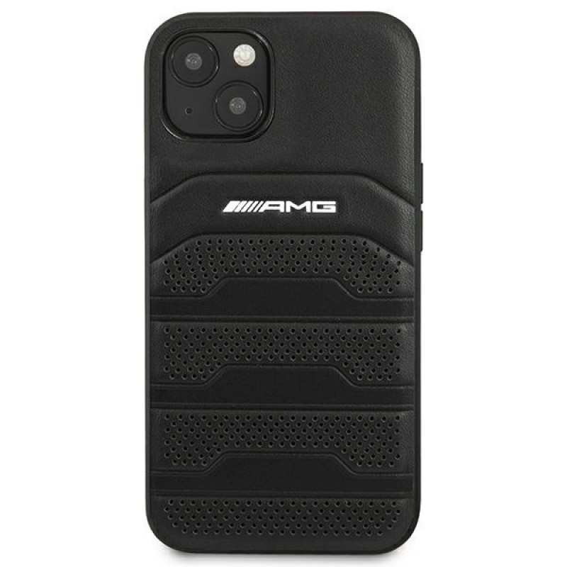 Mercedes-AMG AMHCP14MGSEBK Apple iPhone 14 Plus / 15 Plus cietais maciņš, Leather Debossed Lines, melns