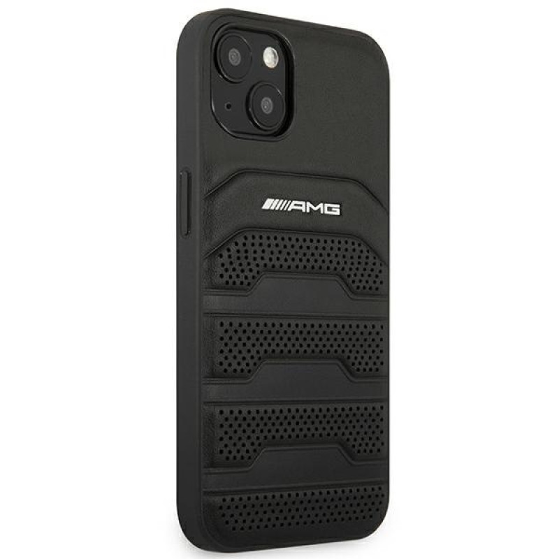 Mercedes-AMG AMHCP14MGSEBK Apple iPhone 14 Plus / 15 Plus cietais maciņš, Leather Debossed Lines, melns