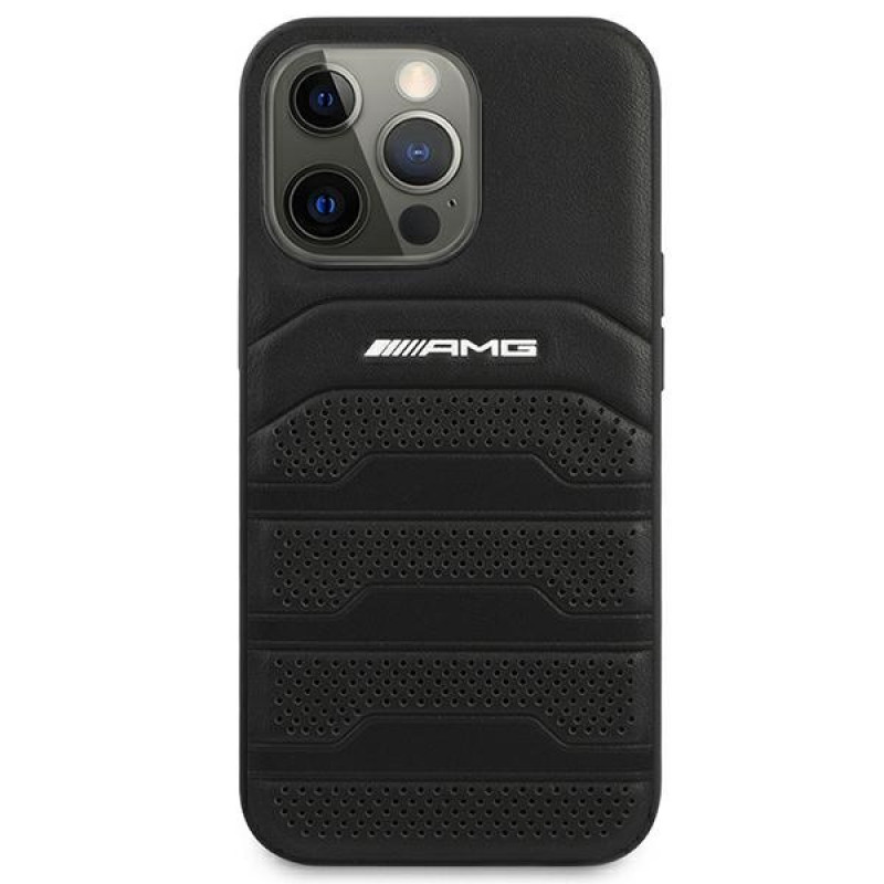 Mercedes-AMG AMHCP14XGSEBK Apple iPhone 14 Pro Max cietais maciņš, Leather Debossed Lines, melns
