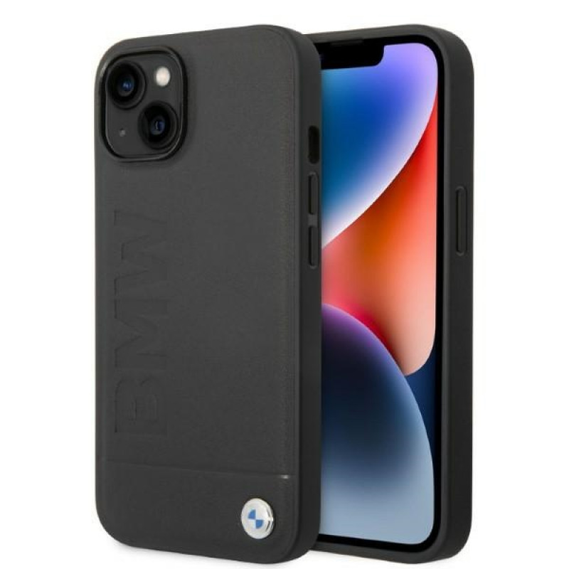 BMW BMHMP14MSLLBK Apple iPhone 14 Plus / 15 Plus cietais futrālis, Signature Logo Imprint MagSafe, melns