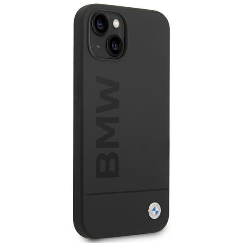 BMW BMHMP14MSLBLBK Apple iPhone 14 Plus / 15 Plus cietais maciņš, Silicone Signature Logo MagSafe, melns