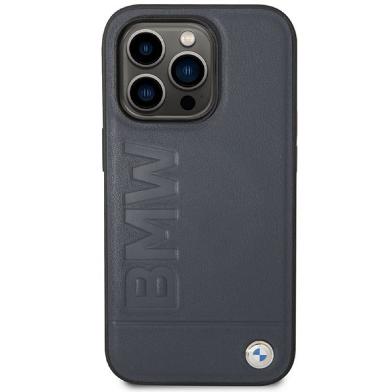 BMW BMHMP14XSLLNA Apple iPhone 14 Pro Max cietais futrālis, Leather Hot Stamp MagSafe, navy