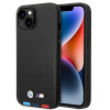 BMW BMHMP14S22PTDK Apple iPhone 14 vāciņš, Leather Stamp Tricolor MagSafe, melns