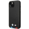 BMW BMHMP14S22PTDK Apple iPhone 14 vāciņš, Leather Stamp Tricolor MagSafe, melns