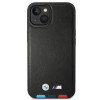 BMW BMHMP14M22PTDK Apple iPhone 14 Plus / 15 Plus vāciņš, Leather Stamp Tricolor MagSafe, melns