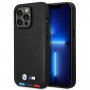 BMW BMHMP14L22PTDK Apple iPhone 14 Pro vāciņš, Leather Stamp Tricolor MagSafe, melns