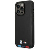 BMW BMHMP14L22PTDK Apple iPhone 14 Pro vāciņš, Leather Stamp Tricolor MagSafe, melns