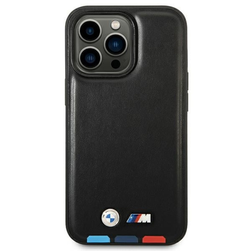 BMW BMHMP14L22PTDK Apple iPhone 14 Pro vāciņš, Leather Stamp Tricolor MagSafe, melns