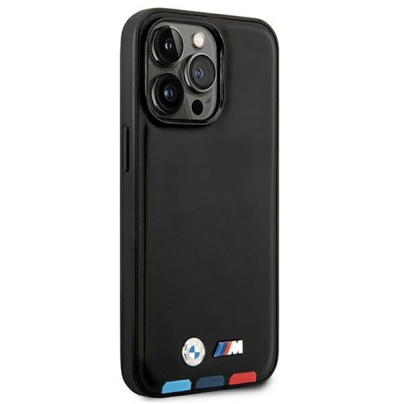 BMW BMHMP14L22PTDK Apple iPhone 14 Pro vāciņš, Leather Stamp Tricolor MagSafe, melns