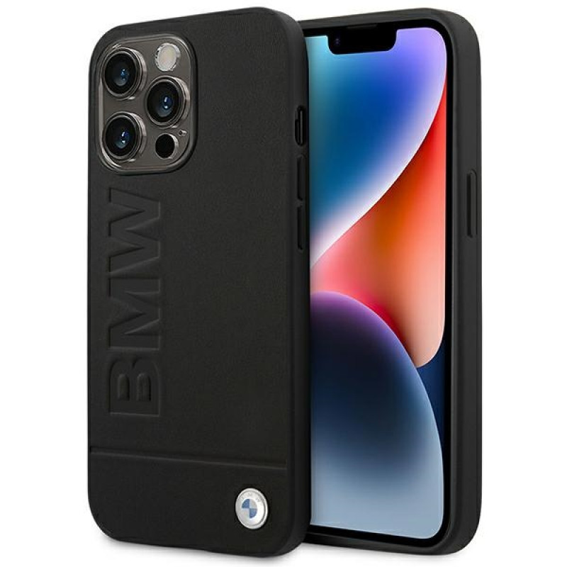 BMW BMHCP14LSLLBK Apple iPhone 14 Pro vāciņš, Leather Stamp, melns