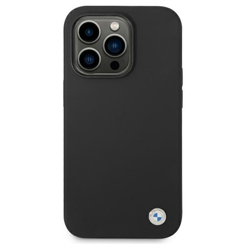 BMW BMHCP14XSILBK Silicone Metal Logo cietais futrālis Apple iPhone 14 Pro Max 6.7", melns