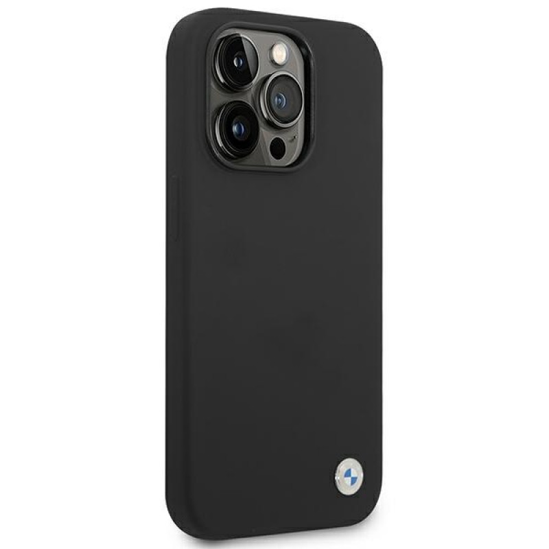 BMW BMHCP14XSILBK Silicone Metal Logo cietais futrālis Apple iPhone 14 Pro Max 6.7", melns