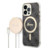 Guess GUBPP13LH4EACSK korpuss + bezvadu lādētājs komplekts Apple iPhone 13 Pro, melns cietais korpuss 4G Print MagSafe