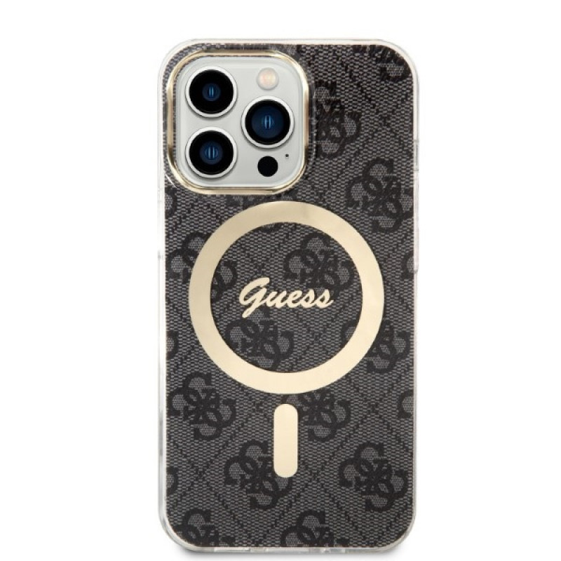 Guess GUBPP13LH4EACSK korpuss + bezvadu lādētājs komplekts Apple iPhone 13 Pro, melns cietais korpuss 4G Print MagSafe