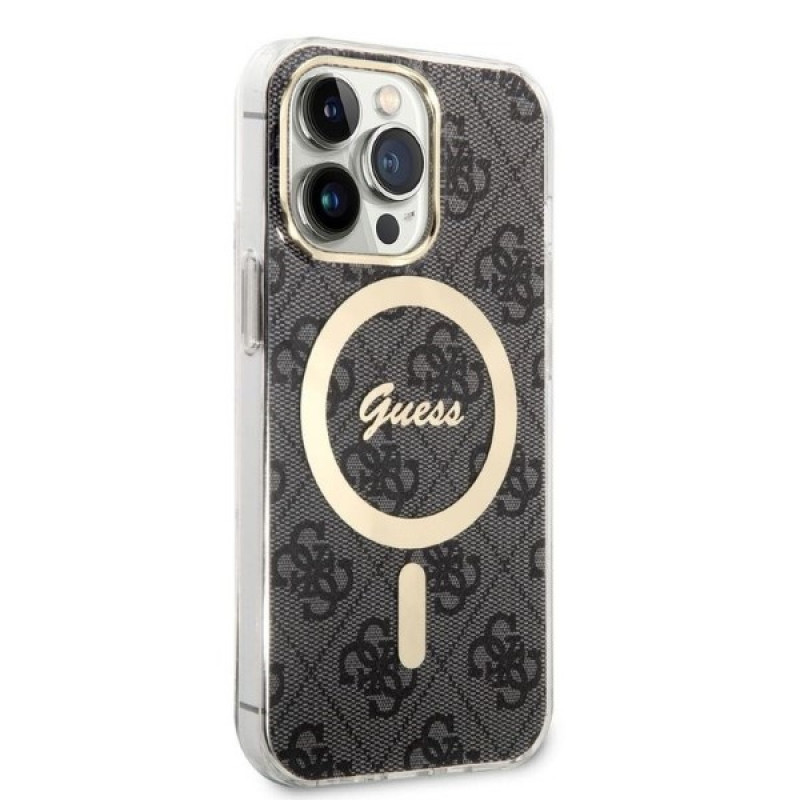 Guess GUBPP13LH4EACSK korpuss + bezvadu lādētājs komplekts Apple iPhone 13 Pro, melns cietais korpuss 4G Print MagSafe