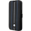 BMW BMBKP14L22RVSK Leather Stamp Blue Lines grāmatveida futrālis Apple iPhone 14 Pro 6.1", melns