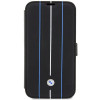 BMW BMBKP14L22RVSK Leather Stamp Blue Lines grāmatveida futrālis Apple iPhone 14 Pro 6.1", melns