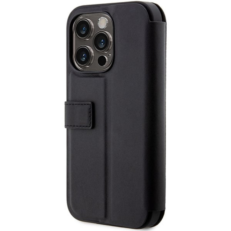 BMW BMBKP14L22RVSK Leather Stamp Blue Lines grāmatveida futrālis Apple iPhone 14 Pro 6.1", melns