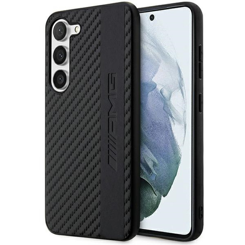 Mercedes-AMG AMHCS23SBLSCA Carbon Stripe & Embossed cietais maciņš Samsung Galaxy S23 (S911), melns