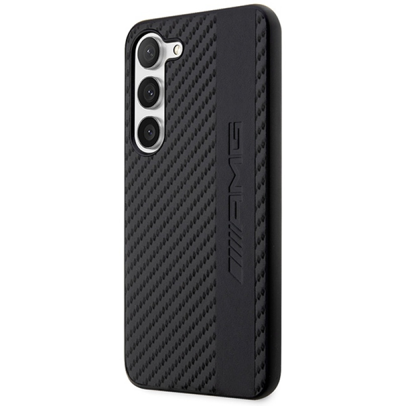 Mercedes-AMG AMHCS23SBLSCA Carbon Stripe & Embossed cietais maciņš Samsung Galaxy S23 (S911), melns