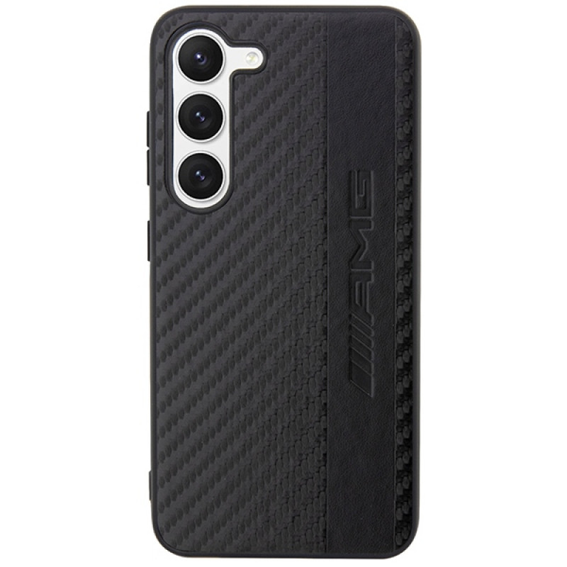 Mercedes-AMG AMHCS23SBLSCA Carbon Stripe & Embossed cietais maciņš Samsung Galaxy S23 (S911), melns