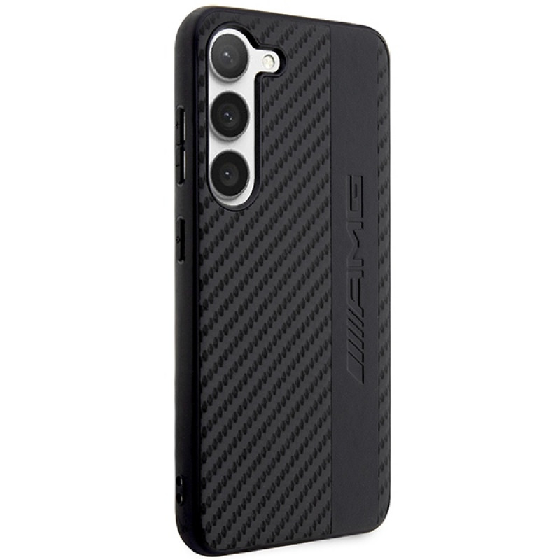 Mercedes-AMG AMHCS23SBLSCA Carbon Stripe & Embossed cietais maciņš Samsung Galaxy S23 (S911), melns