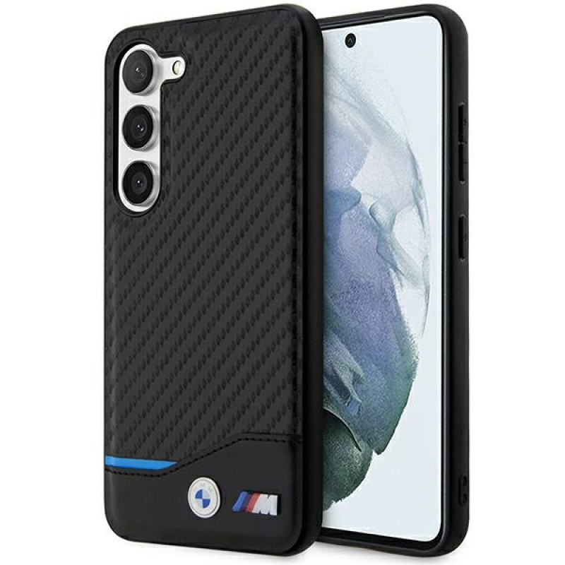 BMW BMHCS23M22NBCK Leather Carbon cietais maciņš Samsung Galaxy S23+ (S916), melns