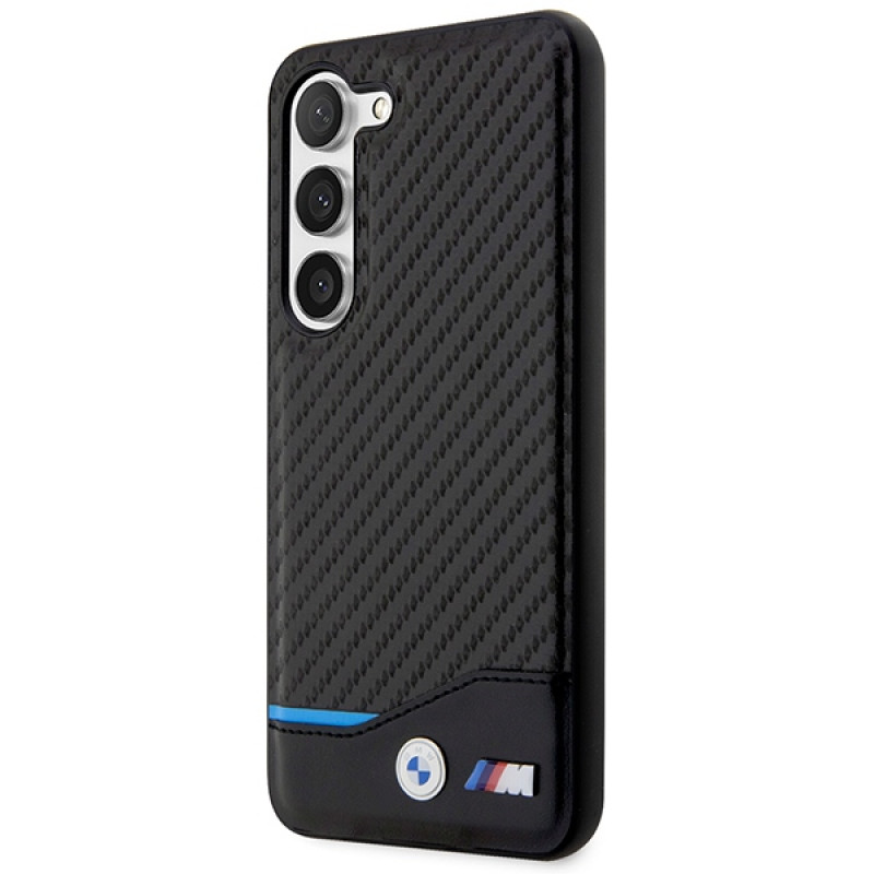 BMW BMHCS23M22NBCK Leather Carbon cietais maciņš Samsung Galaxy S23+ (S916), melns