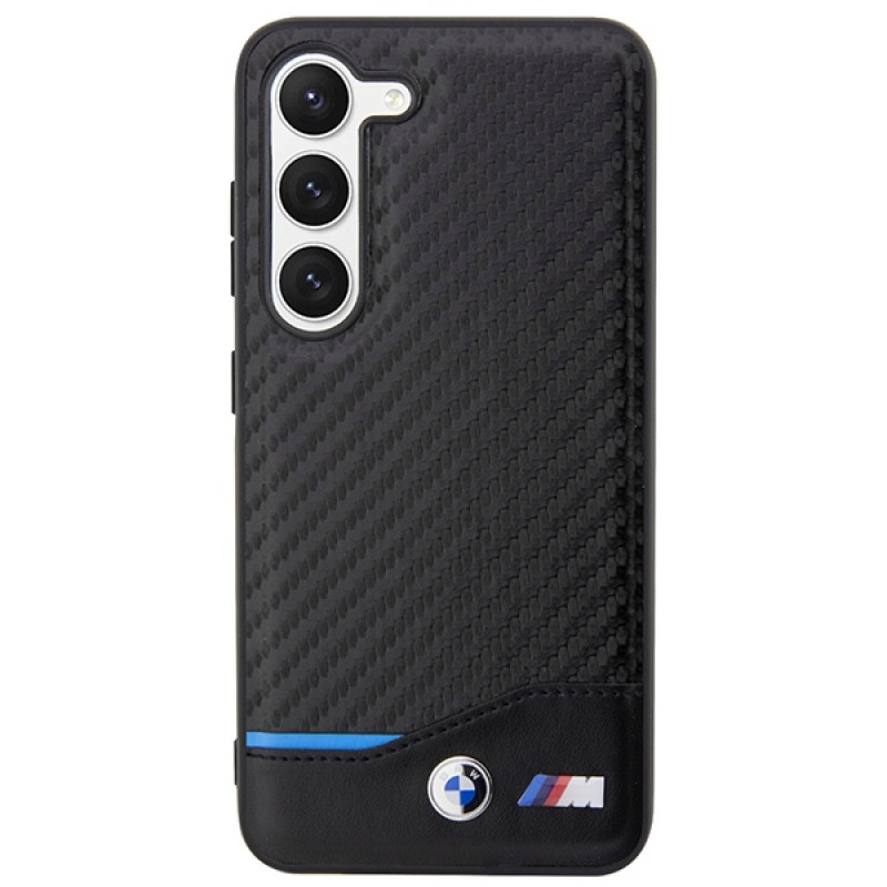 BMW BMHCS23M22NBCK Leather Carbon cietais maciņš Samsung Galaxy S23+ (S916), melns