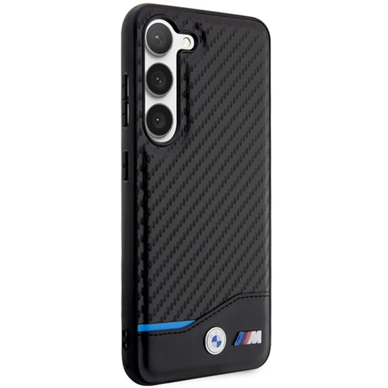 BMW BMHCS23M22NBCK Leather Carbon cietais maciņš Samsung Galaxy S23+ (S916), melns