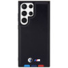BMW BMHCS23L22PTDK Leather Stamp Tricolor cietais futrālis Samsung Galaxy S23 Ultra (S918), melns