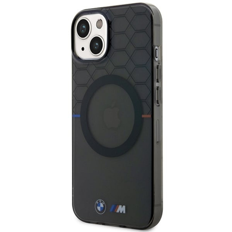 BMW BMHMP14MHGPK Pattern MagSafe cietais maciņš Apple iPhone 14 Plus / 15 Plus, pelēks