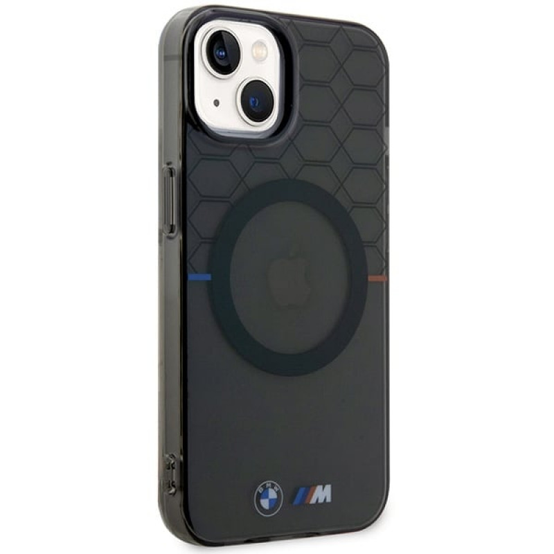 BMW BMHMP14MHGPK Pattern MagSafe cietais maciņš Apple iPhone 14 Plus / 15 Plus, pelēks