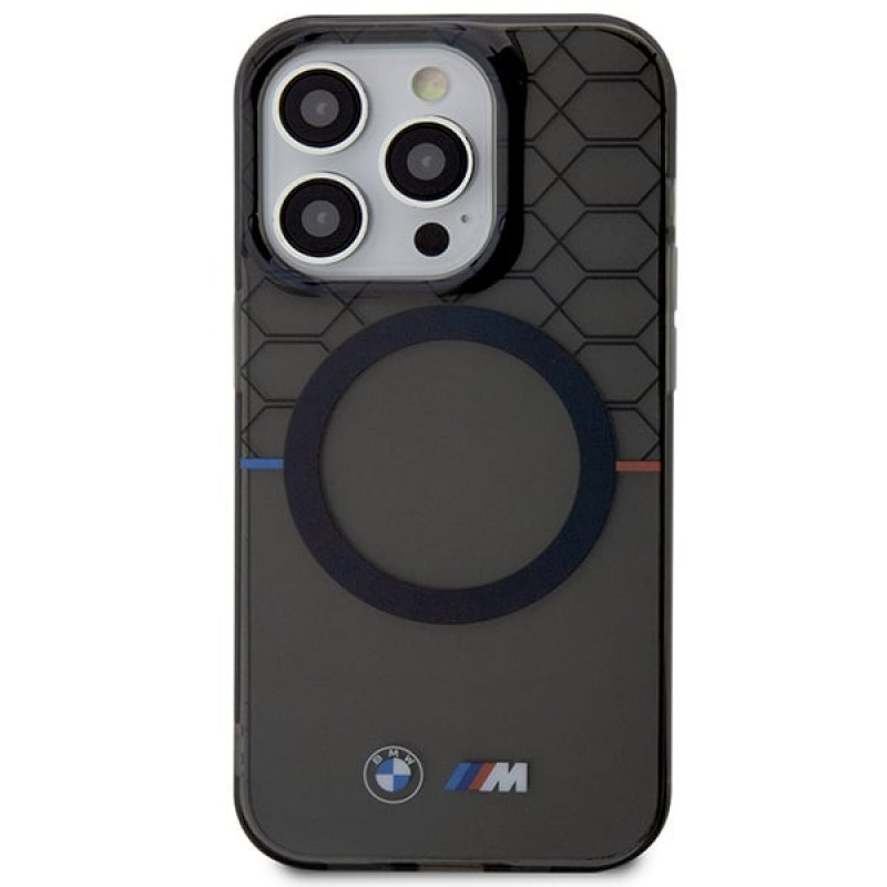 BMW BMHMP14LHGPK Pattern MagSafe cietais maciņš Apple iPhone 14 Pro, pelēks