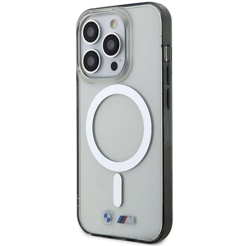 BMW BMHMP14LHCRS Silver Ring MagSafe cietais maciņš Apple iPhone 14 Pro, caurspīdīgs