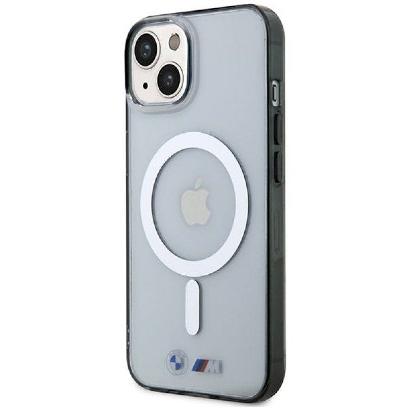 BMW BMHMP14SHCRS Silver Ring MagSafe cietais futrālis Apple iPhone 14, caurspīdīgs