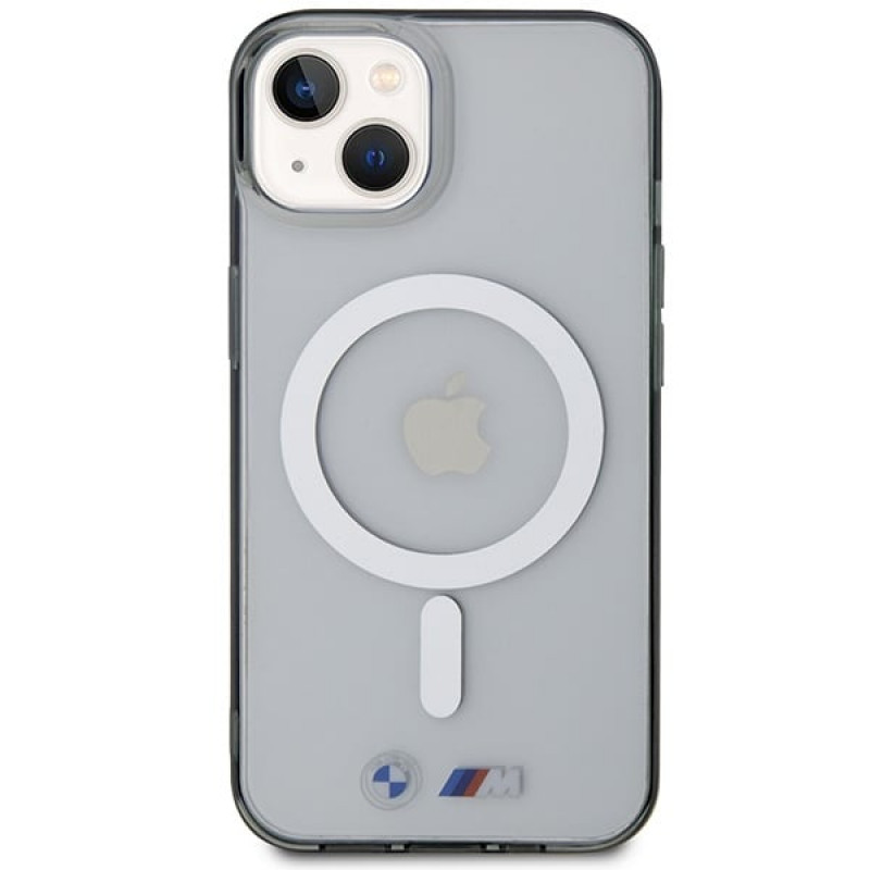BMW BMHMP14SHCRS Silver Ring MagSafe cietais futrālis Apple iPhone 14, caurspīdīgs
