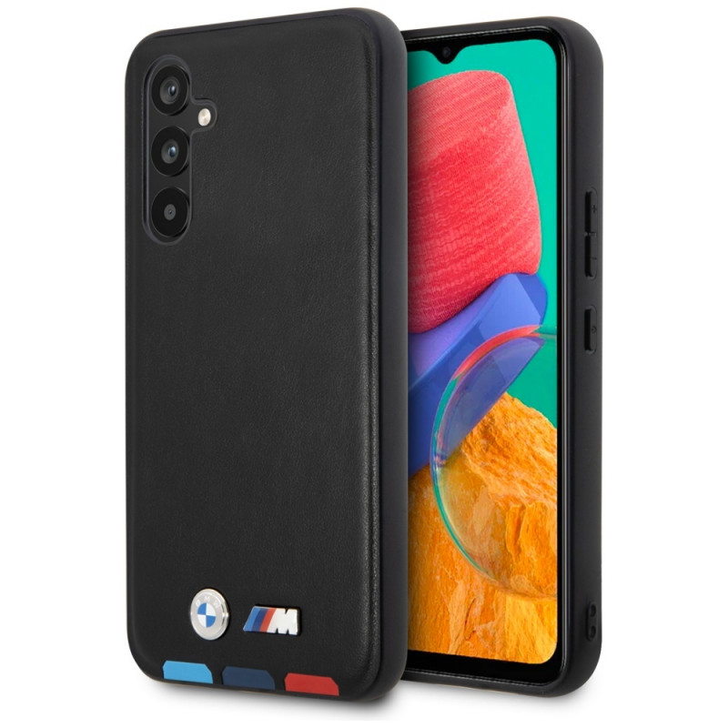 BMW BMHCSA5422PTDK Leather Stamp Tricolor cietais maciņš Samsung Galaxy A54 (A546), melns