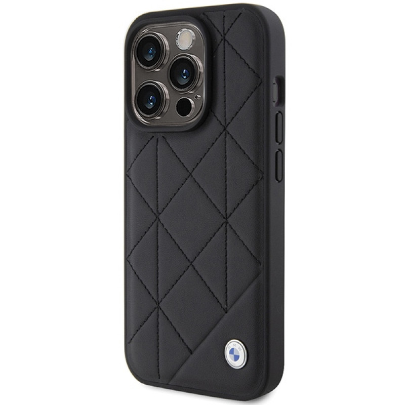 BMW BMHCP15X22RQDK Leather Quilted futrālis Apple iPhone 15 Pro Max, melns