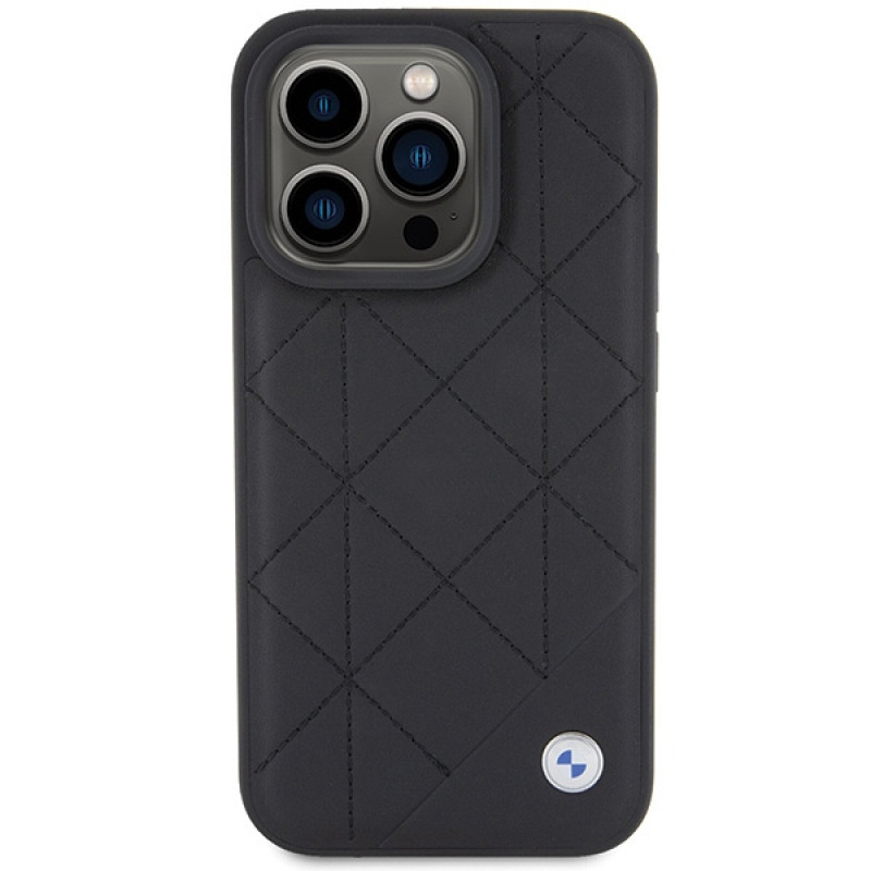 BMW BMHCP15X22RQDK Leather Quilted futrālis Apple iPhone 15 Pro Max, melns