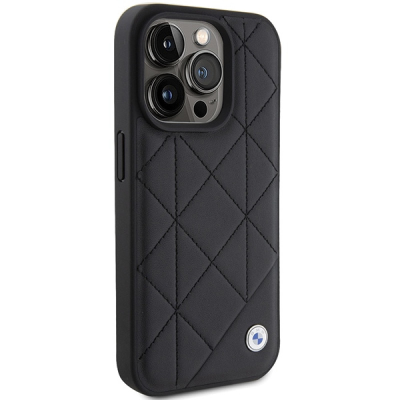 BMW BMHCP15X22RQDK Leather Quilted futrālis Apple iPhone 15 Pro Max, melns