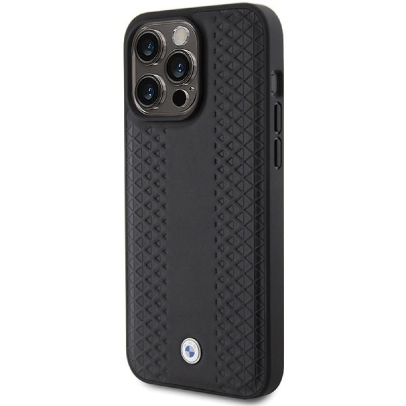 BMW BMHCP15X22RFGK Leather Diamond Pattern vāciņš Apple iPhone 15 Pro Max, melns