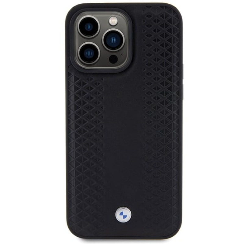 BMW BMHCP15L22RFGK Leather Diamond Pattern vāciņš Apple iPhone 15 Pro, melns