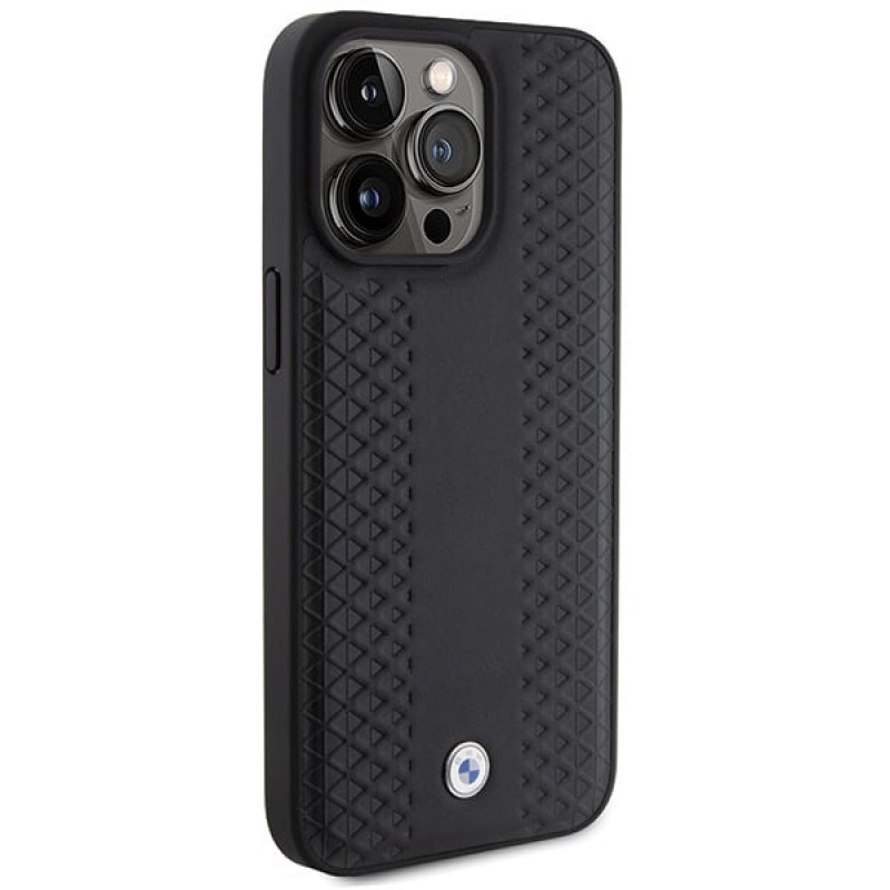 BMW BMHCP15L22RFGK Leather Diamond Pattern vāciņš Apple iPhone 15 Pro, melns