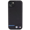 BMW BMHCP15M22NBCK Leather Carbon cietais maciņš Apple iPhone 15 Plus / 14 Plus, melns