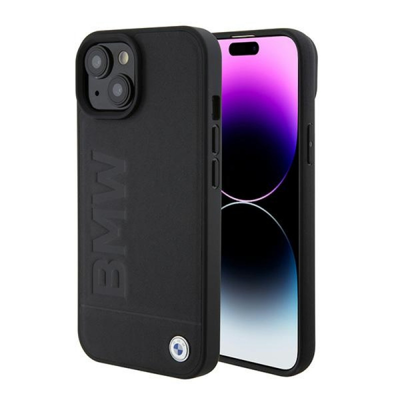 BMW BMHMP15SSLLBK Signature Logo Imprint MagSafe cietais futrālis Apple iPhone 15, melns