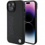 BMW BMHMP15MSLLBK Leather Hot Stamp MagSafe vāciņš ar ādas apdari Apple iPhone 15 Plus / 14 Plus, melns