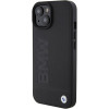 BMW BMHMP15MSLLBK Leather Hot Stamp MagSafe vāciņš ar ādas apdari Apple iPhone 15 Plus / 14 Plus, melns